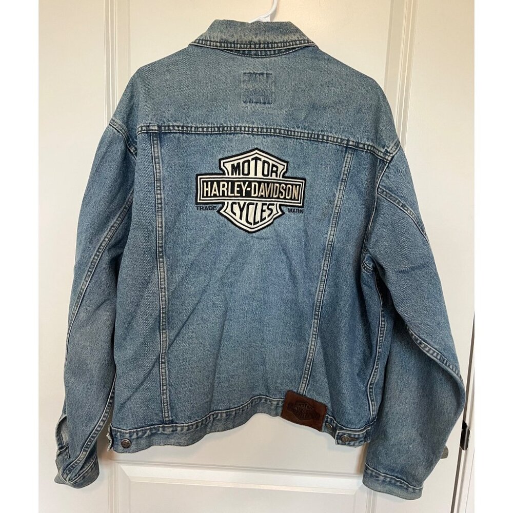 Vintage Harley-Davidson Biker Blues Denim Jacket w Embroidered Logo Patch